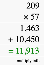 How to calculate 209 times 57 using long multiplication