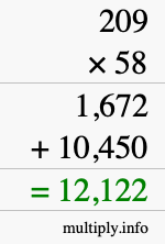 How to calculate 209 times 58 using long multiplication How to calculate 209 times 58 using long multiplication