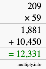 How to calculate 209 times 59 using long multiplication