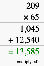 How to calculate 209 times 65 using long multiplication How to calculate 209 times 65 using long multiplication