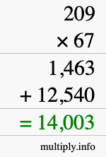 How to calculate 209 times 67 using long multiplication