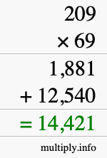 How to calculate 209 times 69 using long multiplication