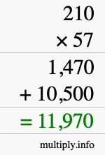 How to calculate 210 times 57 using long multiplication