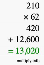 How to calculate 210 times 62 using long multiplication How to calculate 210 times 62 using long multiplication