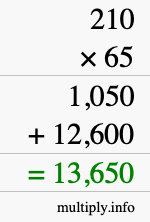 How to calculate 210 times 65 using long multiplication How to calculate 210 times 65 using long multiplication