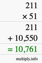 How to calculate 211 times 51 using long multiplication