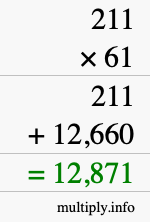 How to calculate 211 times 61 using long multiplication How to calculate 211 times 61 using long multiplication