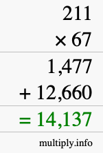 How to calculate 211 times 67 using long multiplication How to calculate 211 times 67 using long multiplication