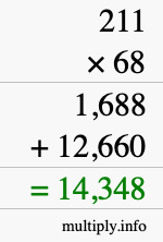 How to calculate 211 times 68 using long multiplication How to calculate 211 times 68 using long multiplication