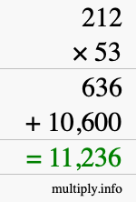 How to calculate 212 times 53 using long multiplication