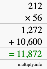 How to calculate 212 times 56 using long multiplication How to calculate 212 times 56 using long multiplication