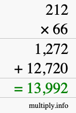 How to calculate 212 times 66 using long multiplication