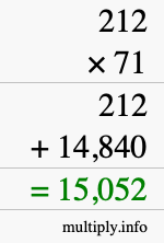 How to calculate 212 times 71 using long multiplication