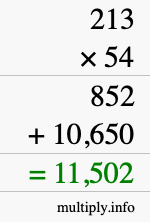 How to calculate 213 times 54 using long multiplication How to calculate 213 times 54 using long multiplication