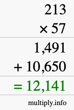 How to calculate 213 times 57 using long multiplication
