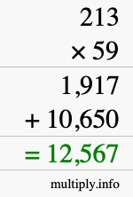 How to calculate 213 times 59 using long multiplication How to calculate 213 times 59 using long multiplication