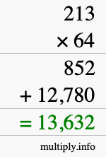 How to calculate 213 times 64 using long multiplication