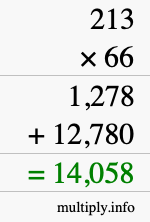 How to calculate 213 times 66 using long multiplication