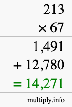 How to calculate 213 times 67 using long multiplication