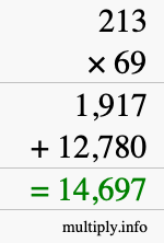 How to calculate 213 times 69 using long multiplication