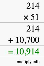 How to calculate 214 times 51 using long multiplication