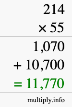 How to calculate 214 times 55 using long multiplication How to calculate 214 times 55 using long multiplication