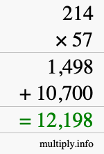 How to calculate 214 times 57 using long multiplication