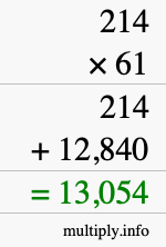 How to calculate 214 times 61 using long multiplication How to calculate 214 times 61 using long multiplication