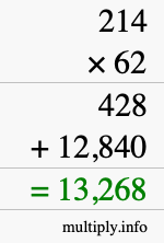 How to calculate 214 times 62 using long multiplication How to calculate 214 times 62 using long multiplication
