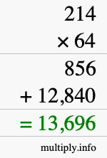 How to calculate 214 times 64 using long multiplication