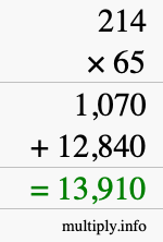 How to calculate 214 times 65 using long multiplication How to calculate 214 times 65 using long multiplication