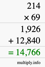 How to calculate 214 times 69 using long multiplication