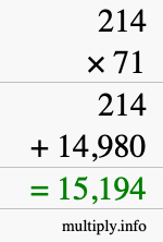 How to calculate 214 times 71 using long multiplication