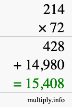 How to calculate 214 times 72 using long multiplication