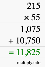 How to calculate 215 times 55 using long multiplication How to calculate 215 times 55 using long multiplication