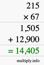 How to calculate 215 times 67 using long multiplication