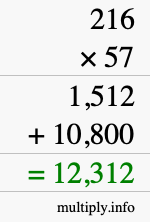How to calculate 216 times 57 using long multiplication