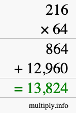 How to calculate 216 times 64 using long multiplication
