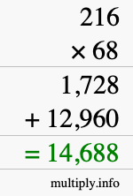 How to calculate 216 times 68 using long multiplication How to calculate 216 times 68 using long multiplication