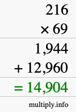 How to calculate 216 times 69 using long multiplication