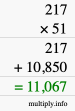 How to calculate 217 times 51 using long multiplication