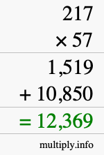 How to calculate 217 times 57 using long multiplication