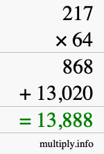 How to calculate 217 times 64 using long multiplication