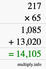 How to calculate 217 times 65 using long multiplication How to calculate 217 times 65 using long multiplication