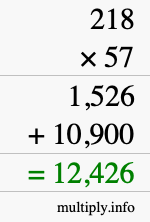 How to calculate 218 times 57 using long multiplication