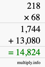 How to calculate 218 times 68 using long multiplication
