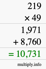 How to calculate 219 times 49 using long multiplication How to calculate 219 times 49 using long multiplication