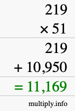 How to calculate 219 times 51 using long multiplication