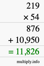 How to calculate 219 times 54 using long multiplication