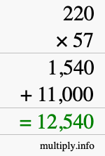 How to calculate 220 times 57 using long multiplication